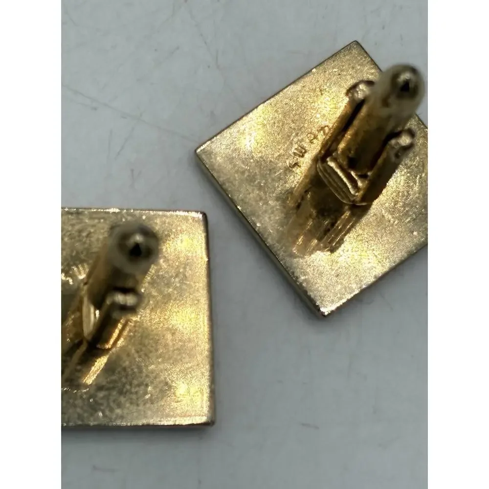 Vintage Swank Cufflinks Gold Black Scale Fan Pattern Square Mid Century